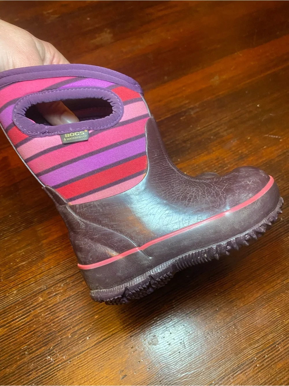 GUC BOGS Little Kid Size 7 Striped Insulated Rain and Snow Waterproof Boots